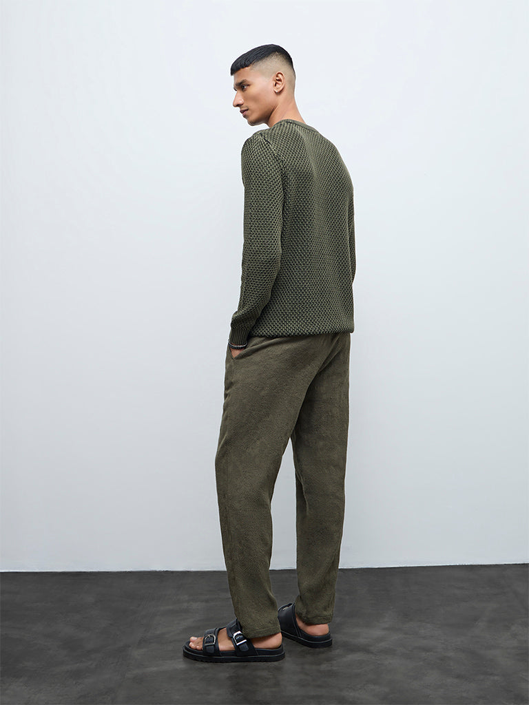 ETA Olive Textured Relaxed-Fit Mid-Rise Cotton Chinos
