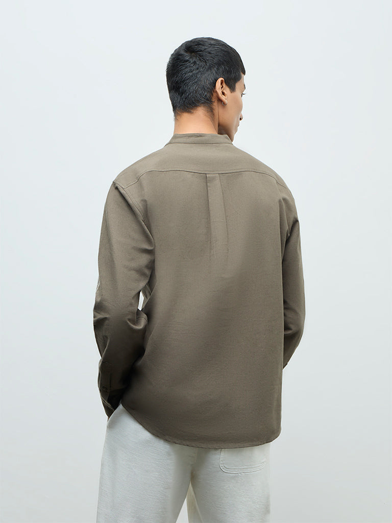 ETA Olive Embroidered Relaxed-Fit Cotton Shirt