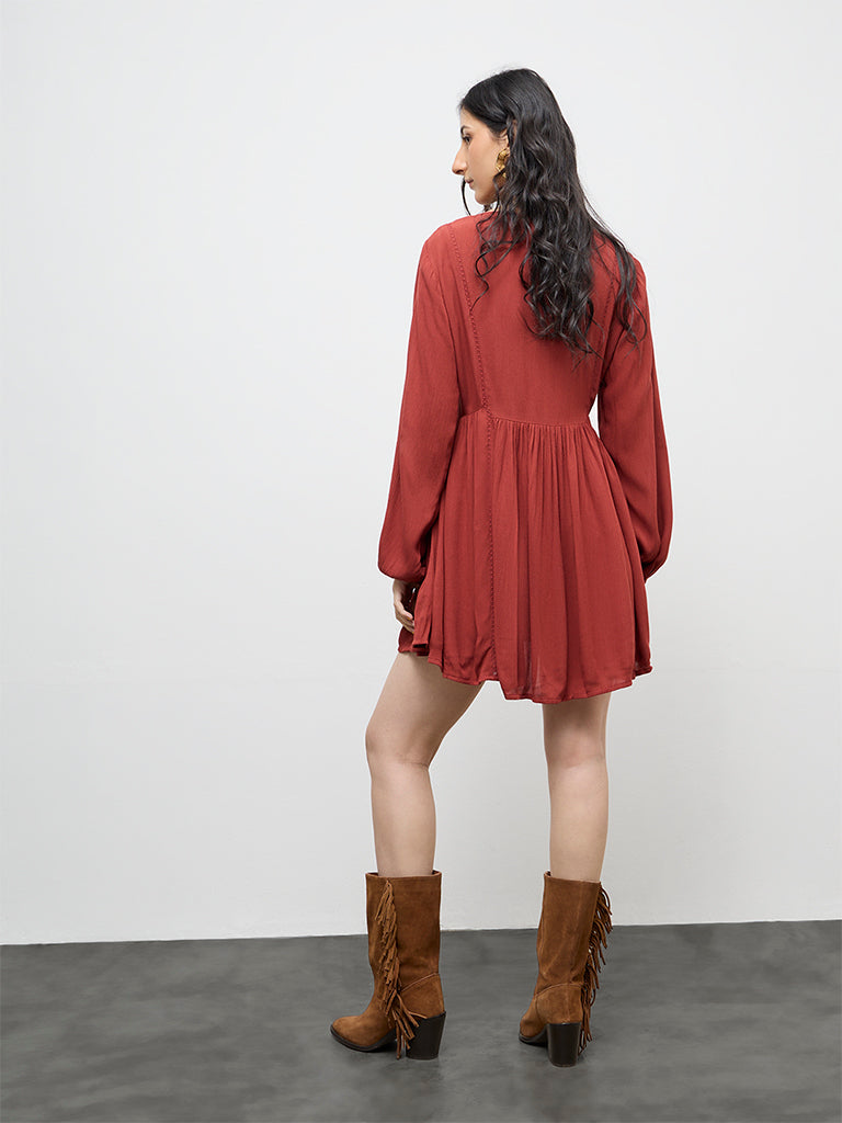 Bombay Paisley Rust Embroidered A-Line Dress