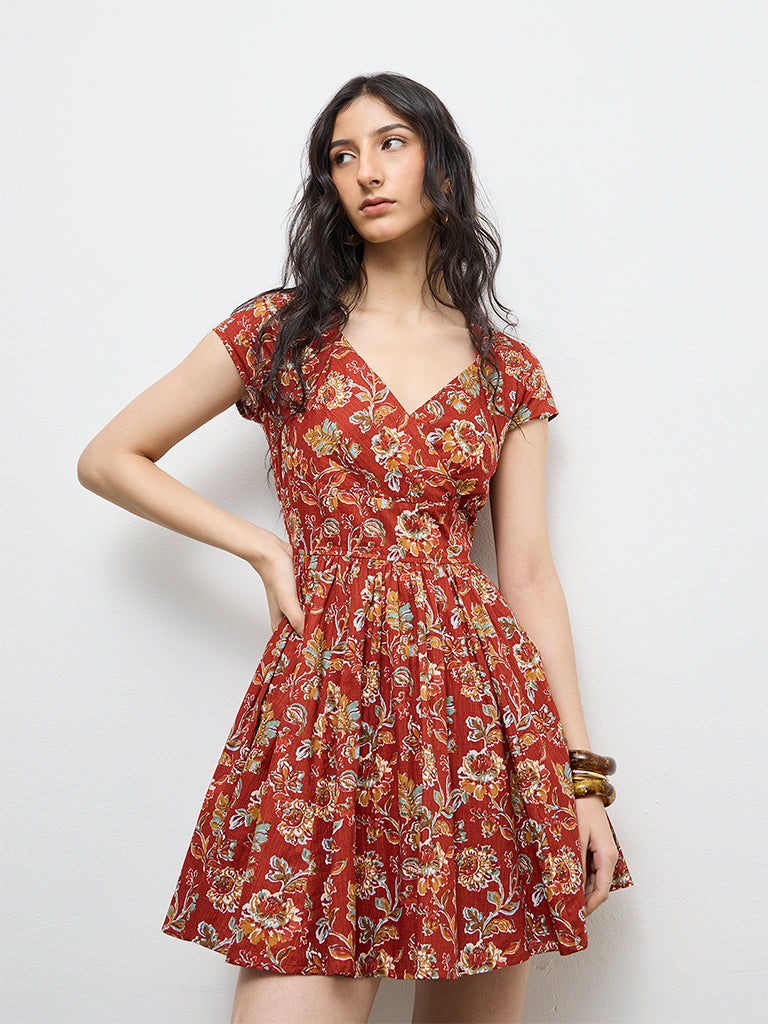 Buy Bombay Paisley Red Floral Pattern Cotton A-Line Dress from Westside