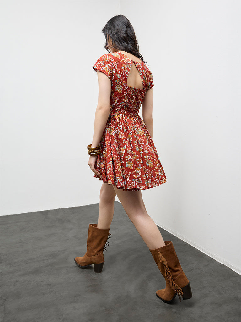 Buy Bombay Paisley Red Floral Pattern Cotton A-Line Dress from Westside