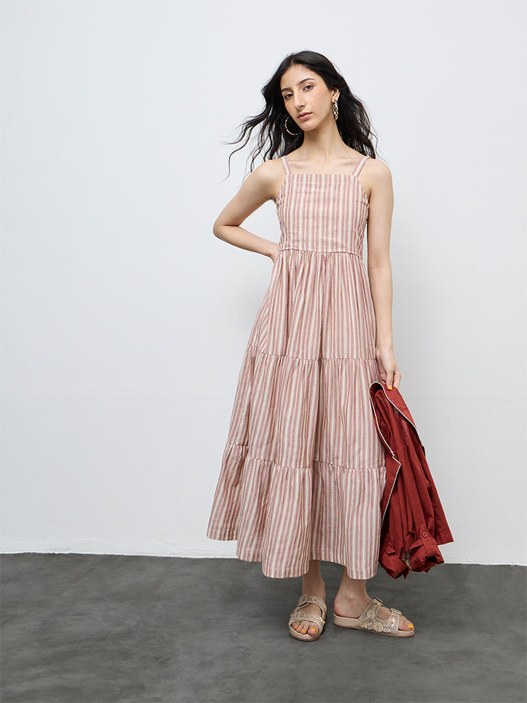 Buy Bombay Paisley Rust Cotton Tiered Dress with Jacket Set from