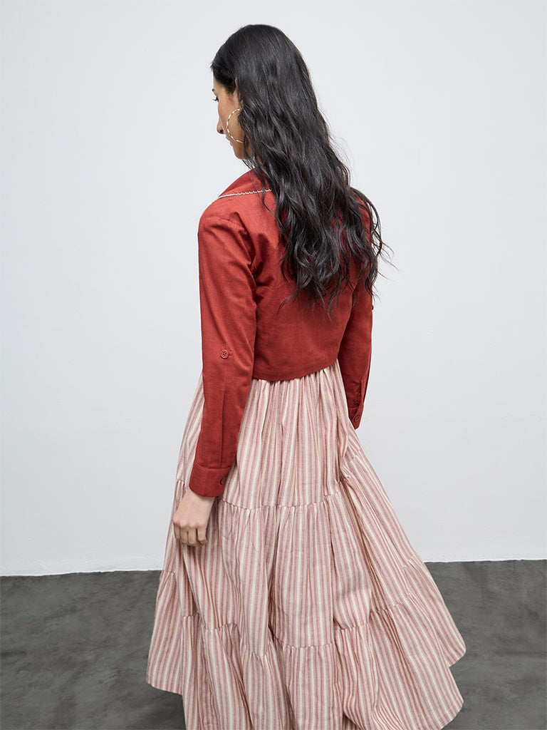 Bombay Paisley Rust Cotton Tiered Dress with Jacket Set