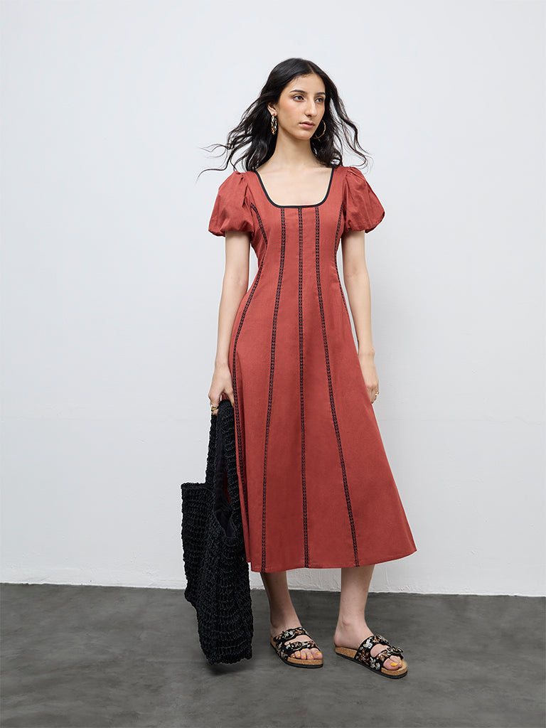 cotton house dress and red mules Tuckernuck Red Chloe Dress Red / XXS