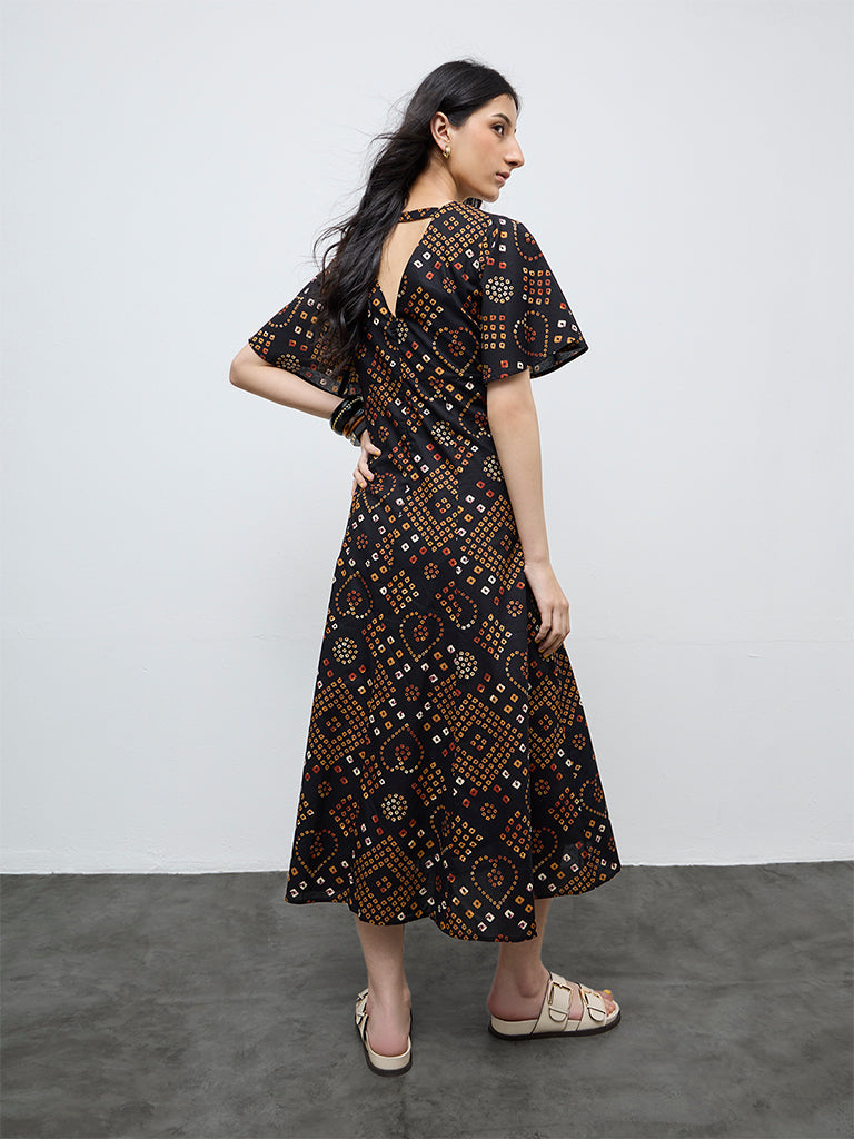 Bombay Paisley Black Printed Cotton A-Line Dress