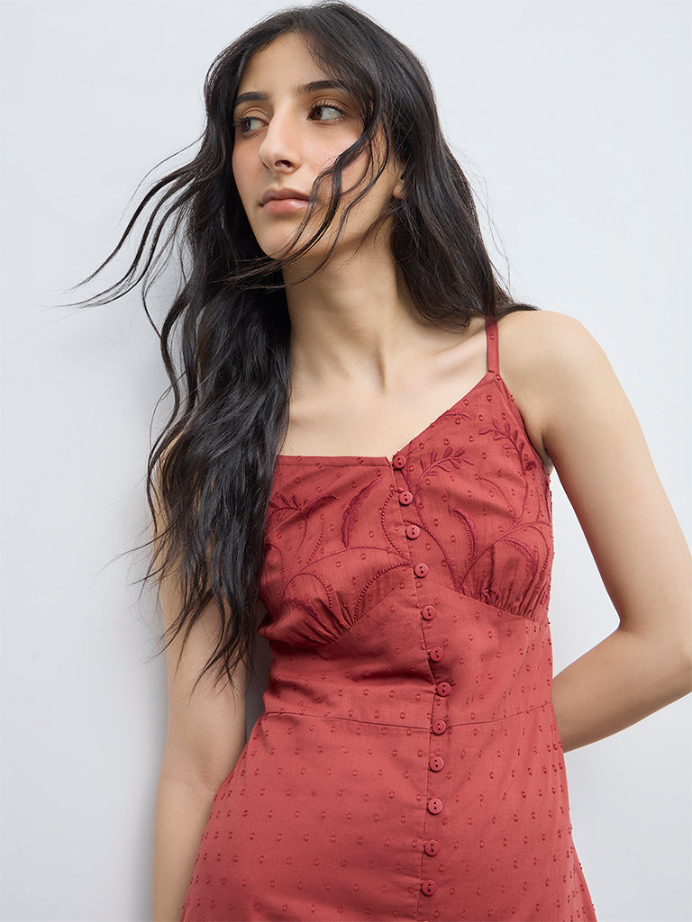 Bombay Paisley Rust Embroidered A-Line Cotton Dress