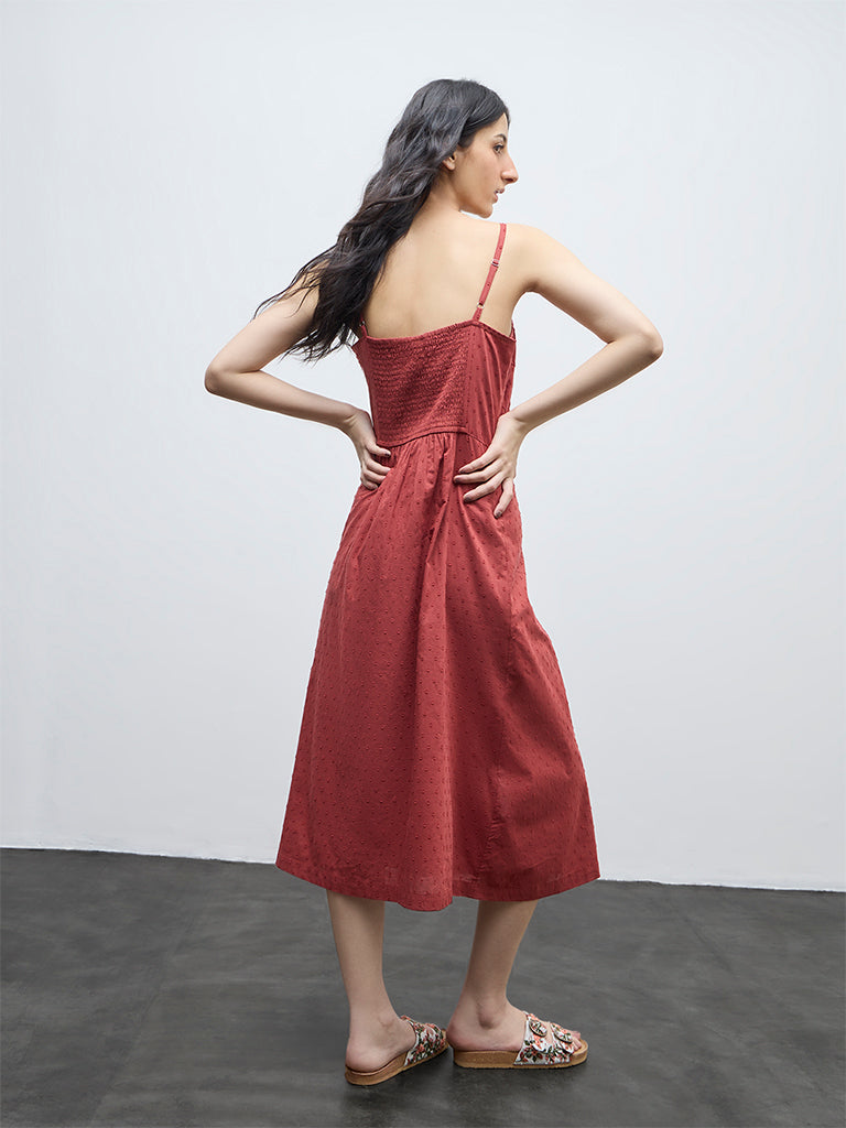 Bombay Paisley Rust Embroidered A-Line Cotton Dress