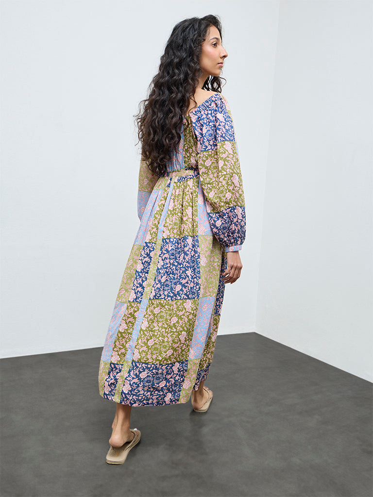 Bombay Paisley Multicolour Floral Pattern Cotton A-Line Dress