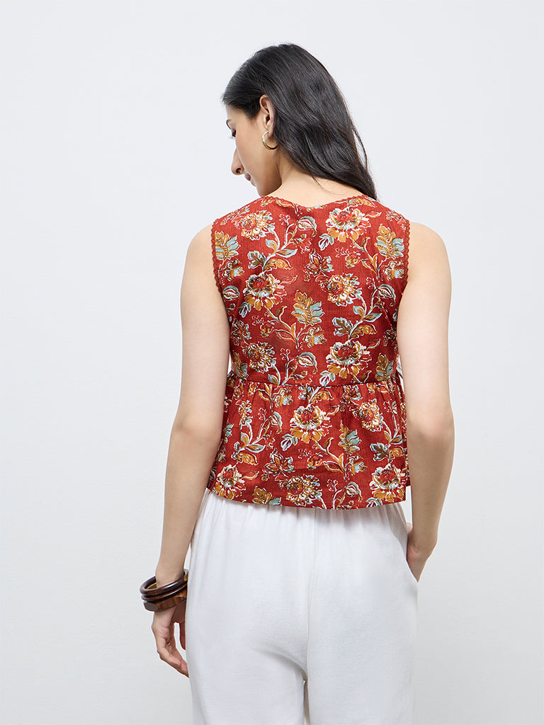 Buy Bombay Paisley Rust Floral Printed Cotton Top from Westside