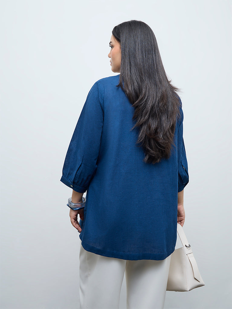 Diza Indigo Floral Embroidered Cotton Tunic