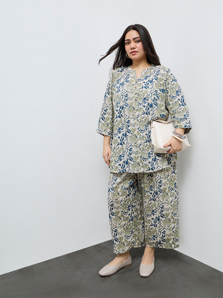 Diza Light Taupe Botanical Printed Tunic