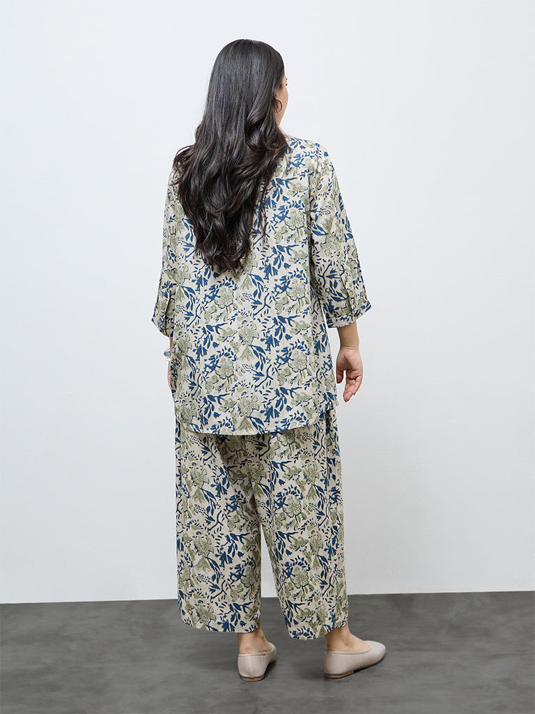 Diza Light Taupe Botanical Printed Tunic