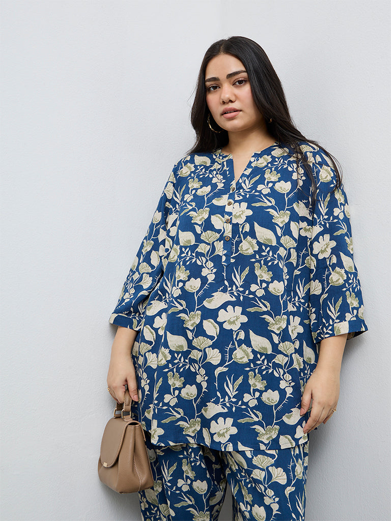 Diza Navy Floral Pattern Tunic