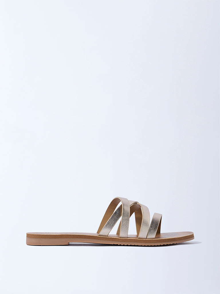 LUNA BLU Gold Multi-Strap Slides