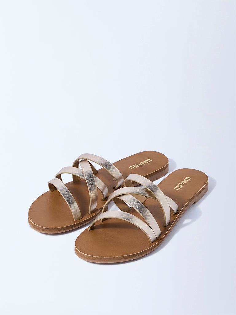 LUNA BLU Gold Multi-Strap Slides