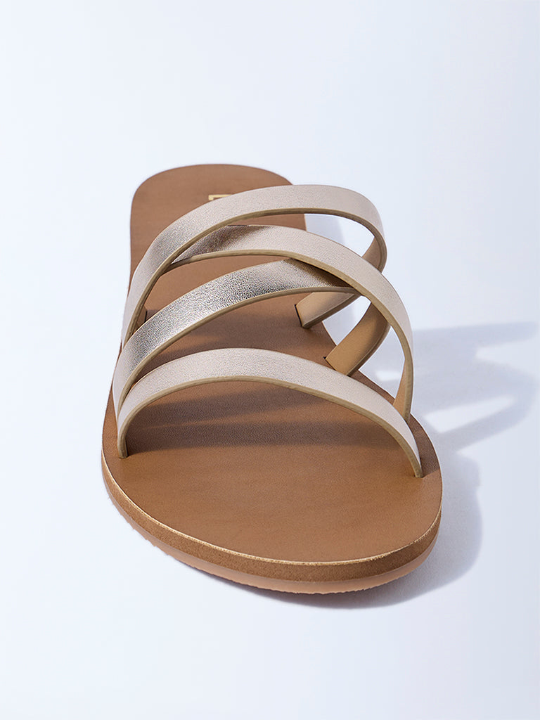 LUNA BLU Gold Multi-Strap Slides
