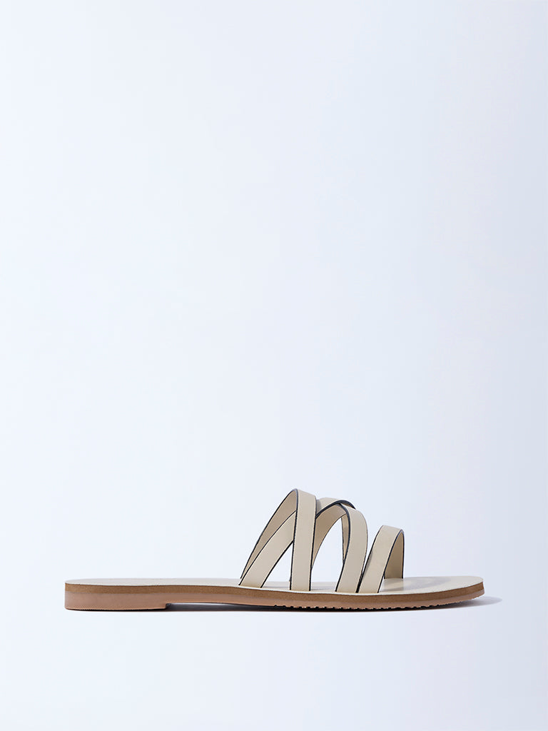 LUNA BLU Ivory Multi-Strap Slides