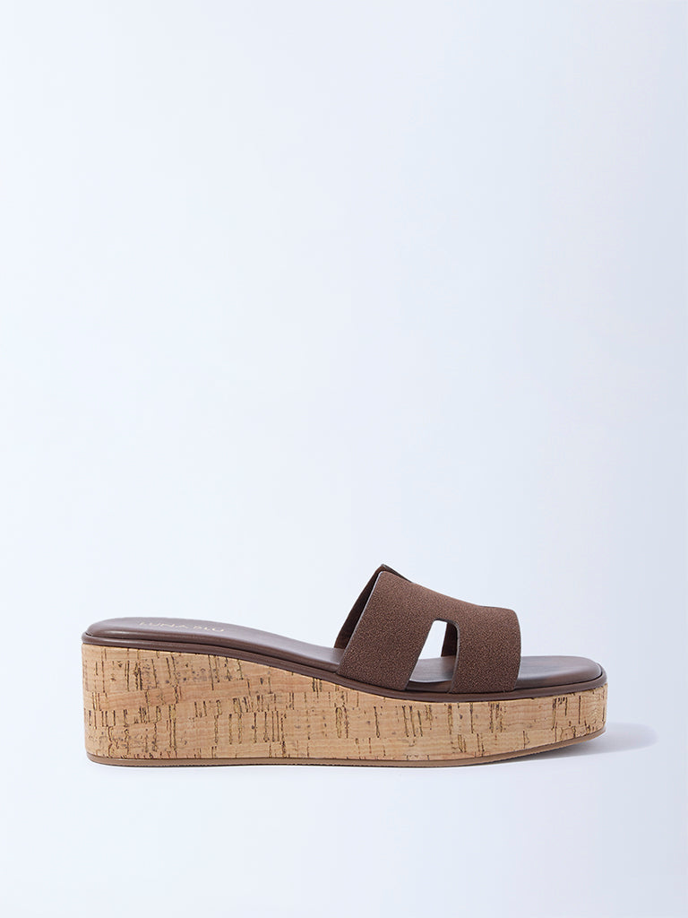 LUNA BLU Brown Suede Platform Wedge Sandals