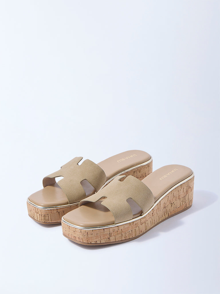 LUNA BLU Ivory Suede Platform Wedge Sandals