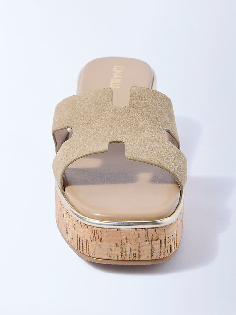 LUNA BLU Ivory Suede Platform Wedge Sandals