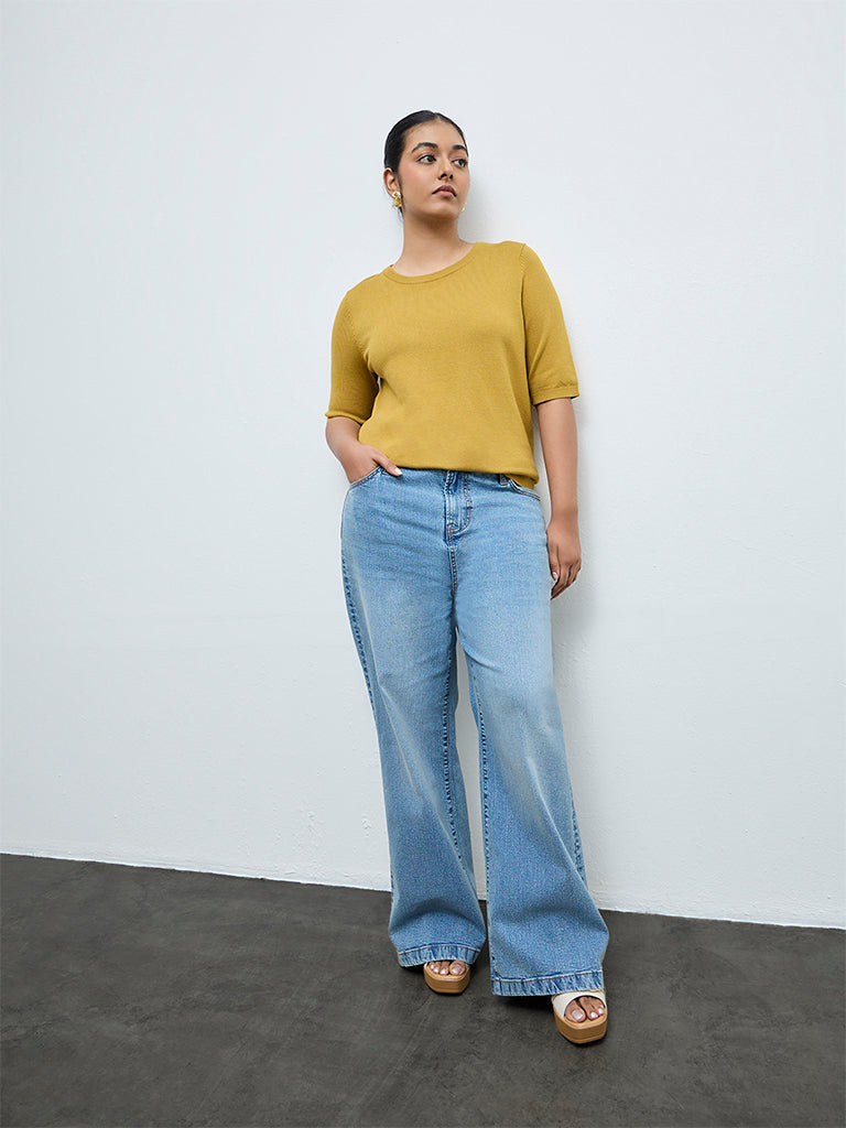 Gia Dark Yellow Knit-Textured Sweater