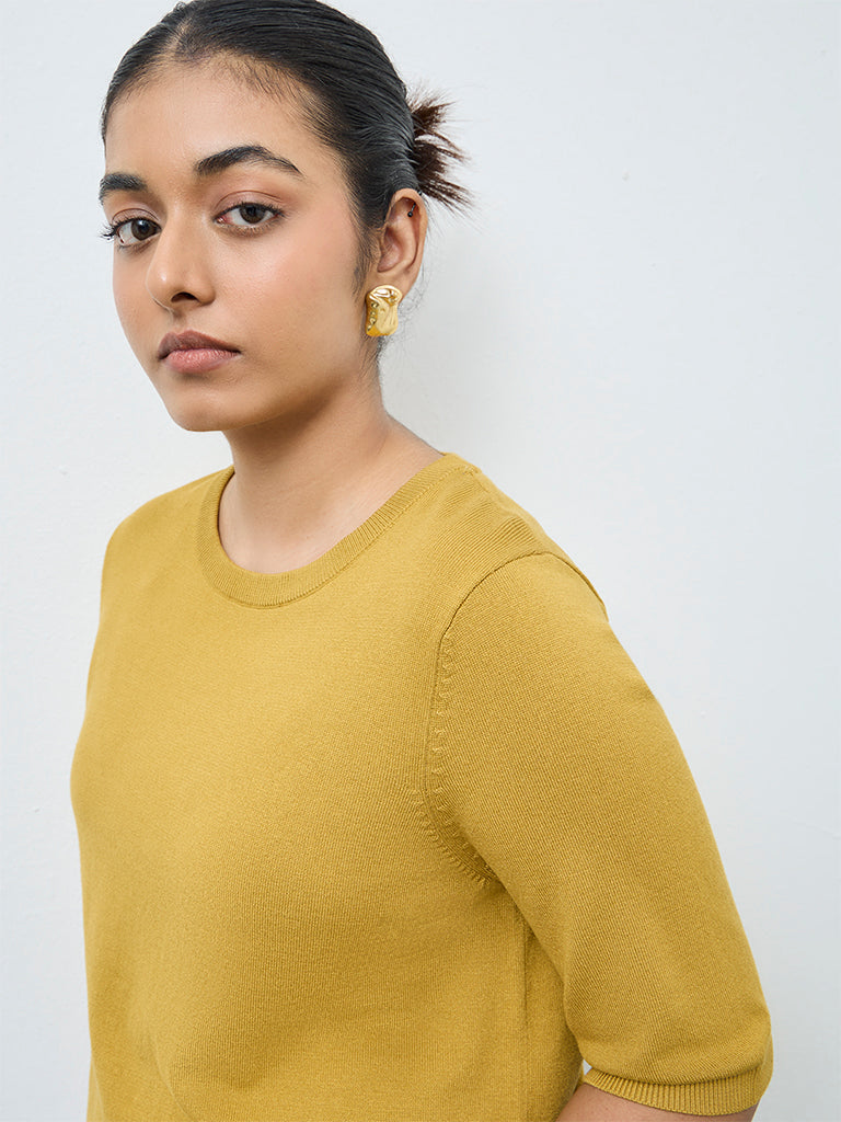Gia Dark Yellow Knit-Textured Sweater