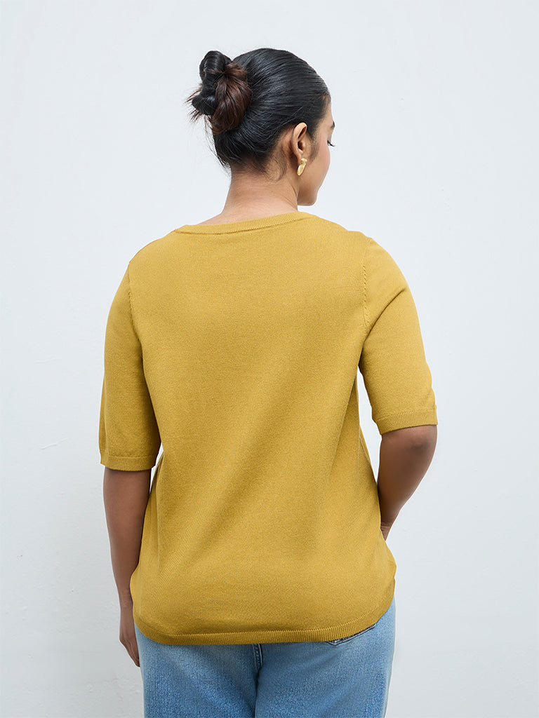 Gia Dark Yellow Knit-Textured Sweater