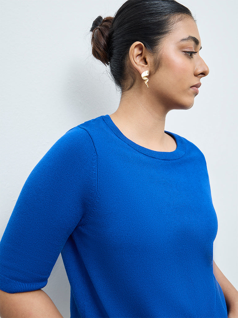 Gia Blue Knit-Textured Sweater