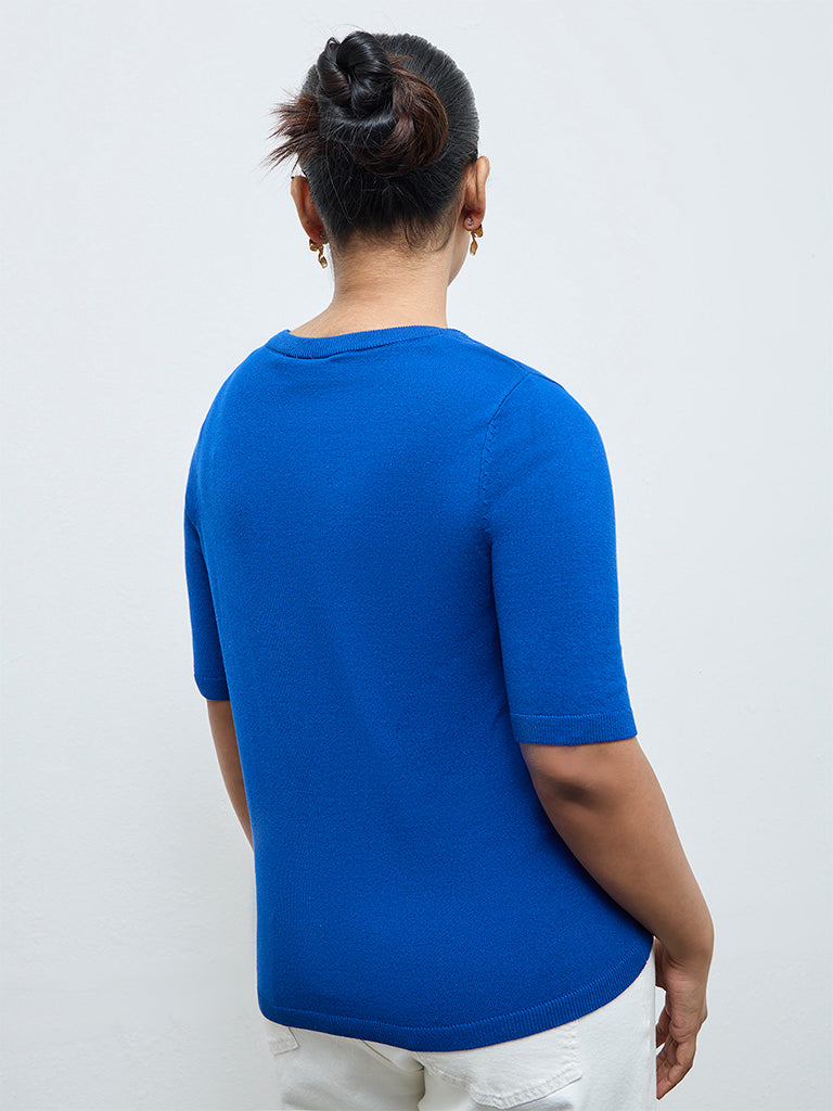Gia Blue Knit-Textured Sweater