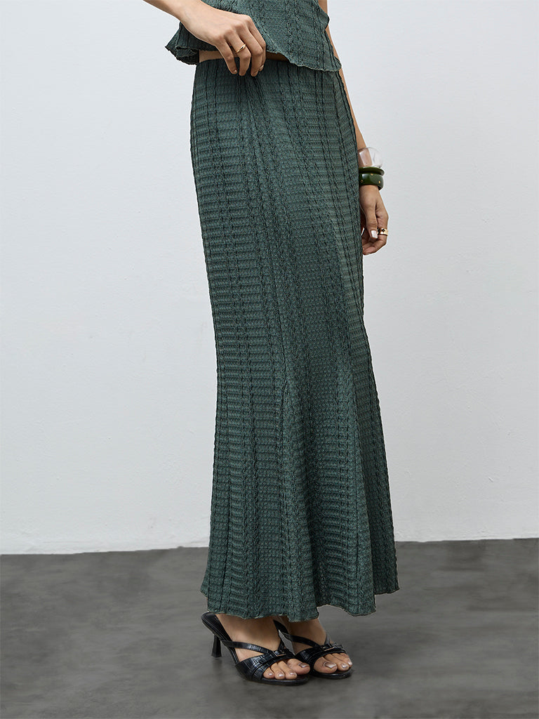 LOV Olive Textured High-Rise Skirt