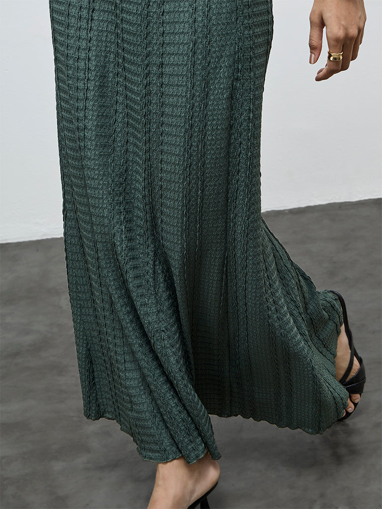 LOV Olive Textured High-Rise Skirt