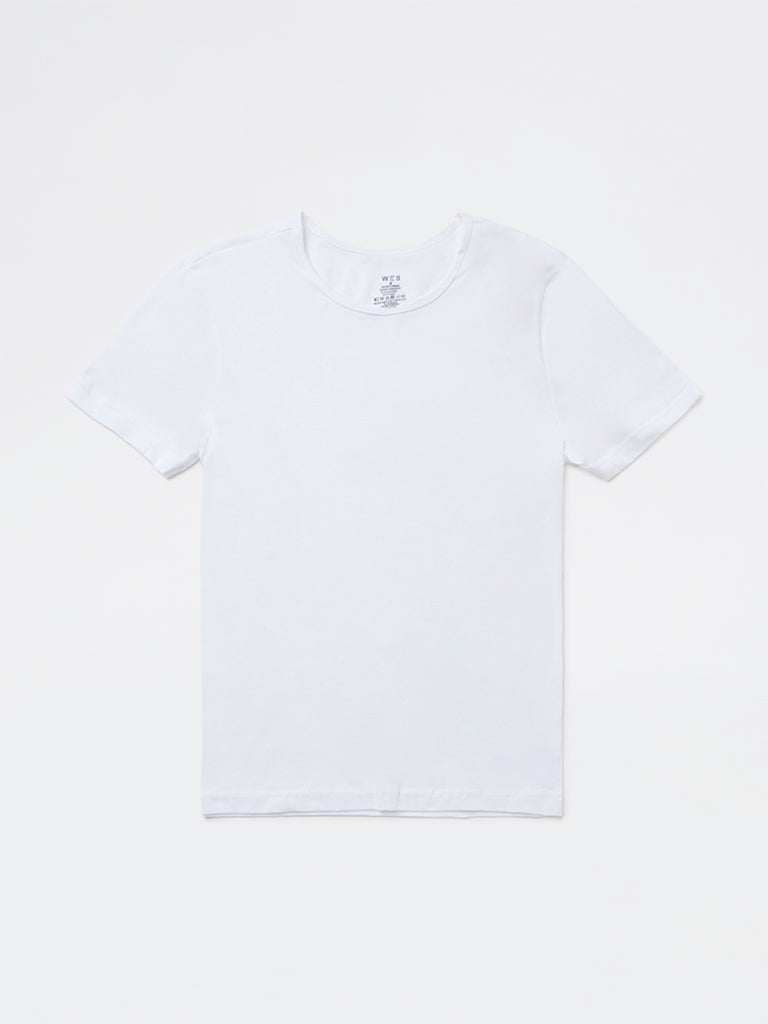 WES Lounge White Solid Cotton Vests - Pack of 2