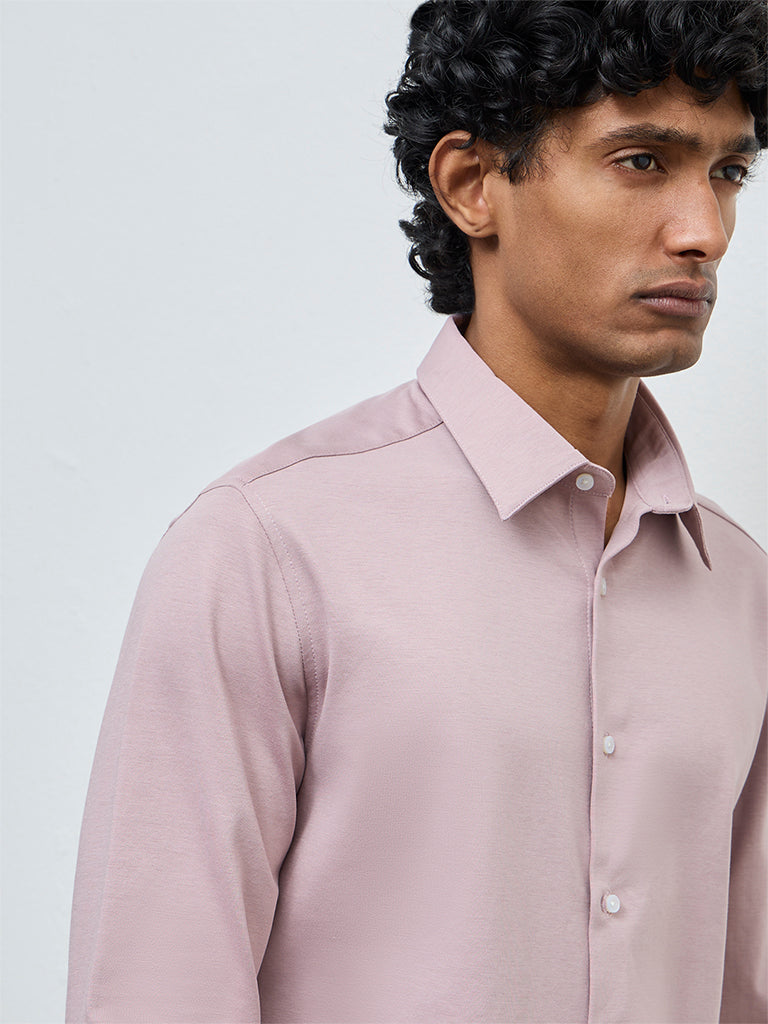 WES Formals Dusty Pink Slim-Fit Cotton-Blend Shirt