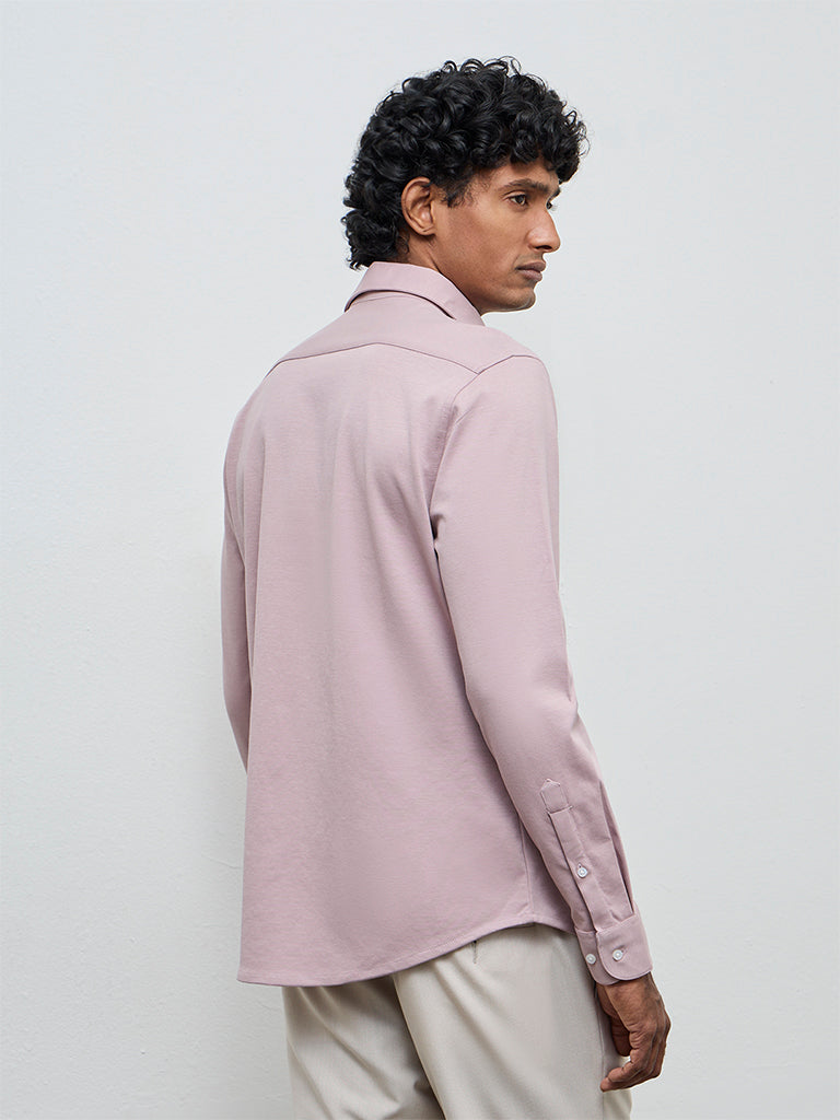 WES Formals Dusty Pink Slim-Fit Cotton-Blend Shirt