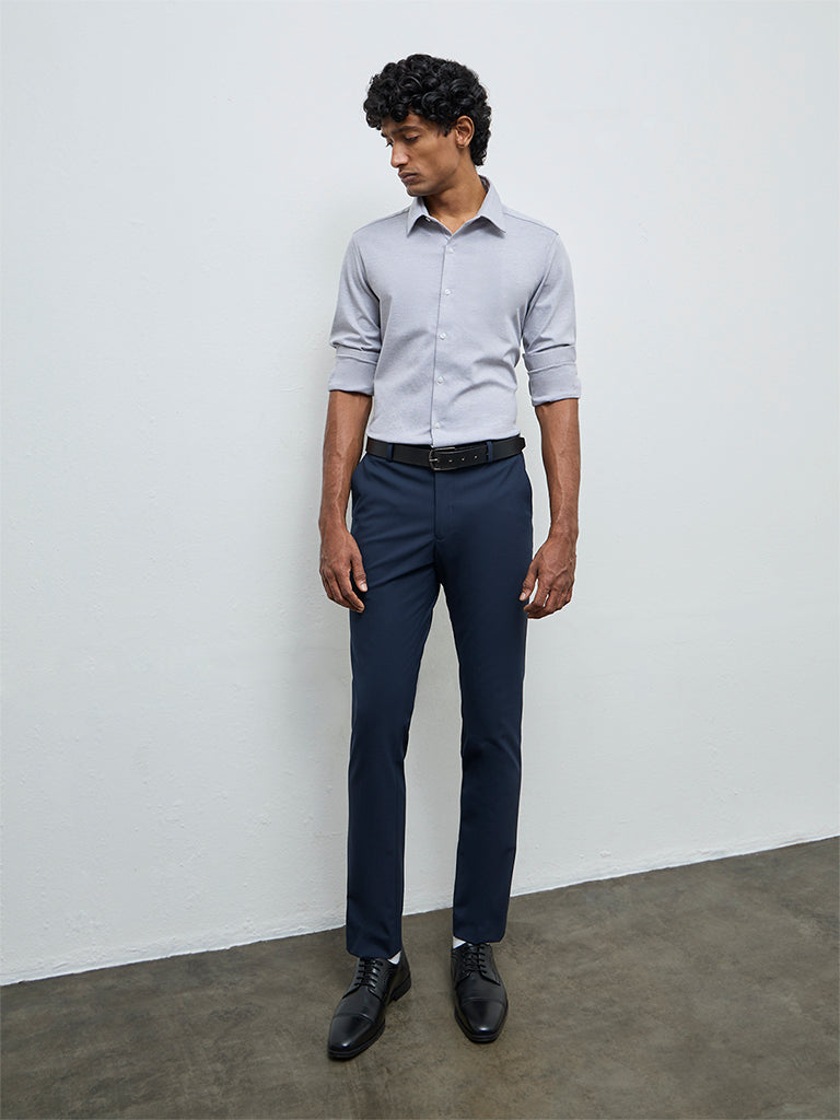 WES Formals Grey Slim-Fit Cotton-Blend Shirt