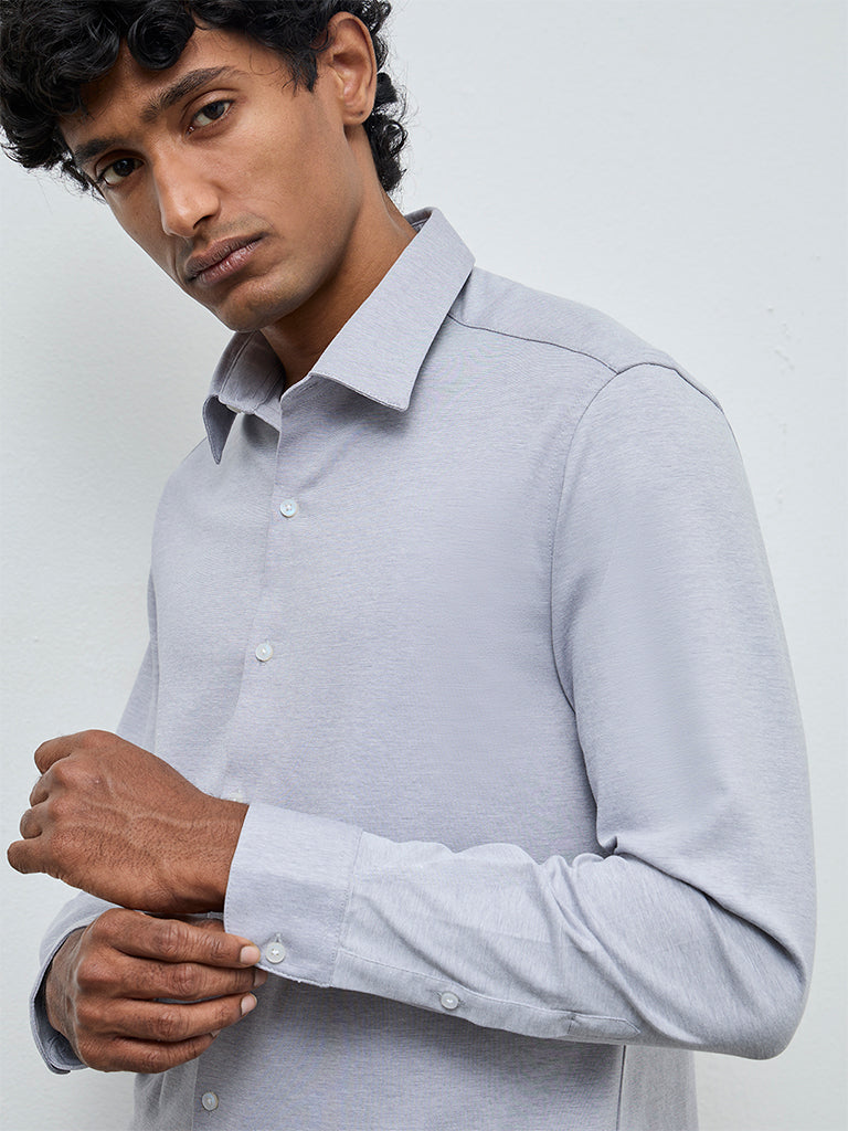 WES Formals Grey Slim-Fit Cotton-Blend Shirt