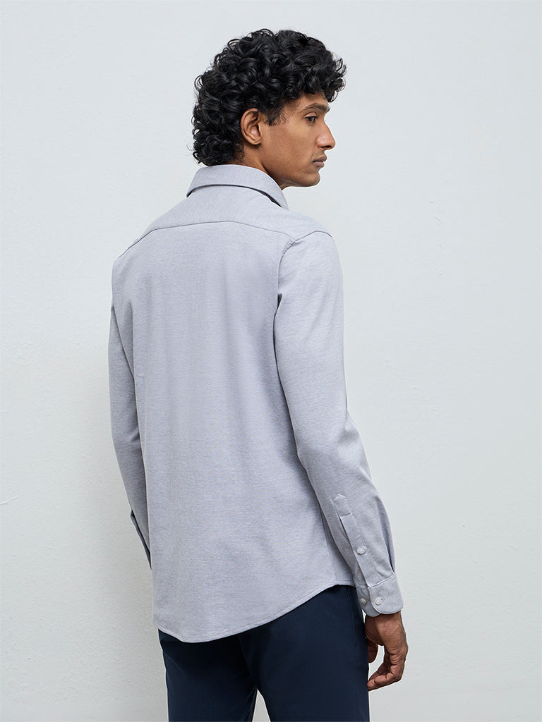 WES Formals Grey Slim-Fit Cotton-Blend Shirt