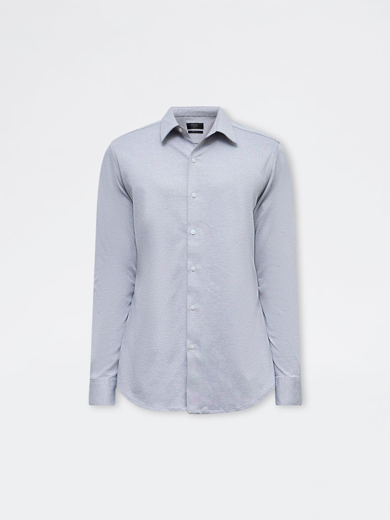 WES Formals Grey Slim-Fit Cotton-Blend Shirt
