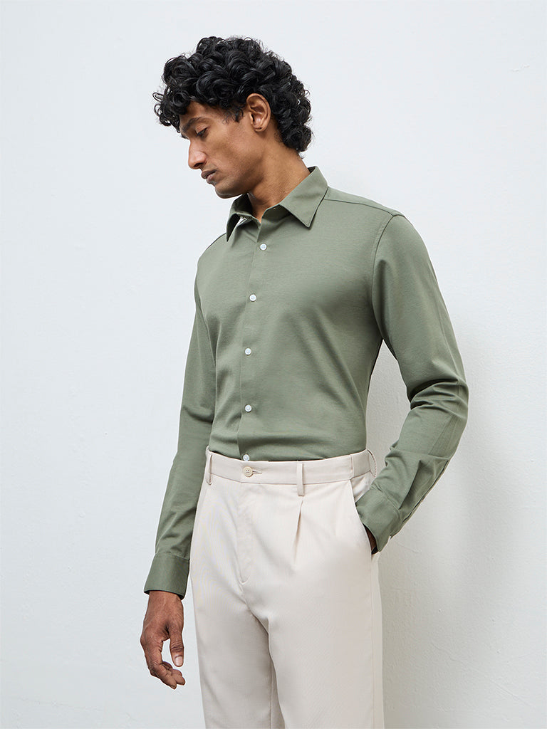 WES Formals Sage Slim-Fit Cotton-Blend Shirt