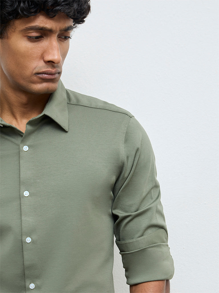 WES Formals Sage Slim-Fit Cotton-Blend Shirt