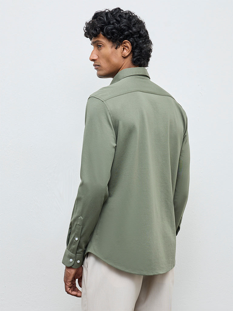 WES Formals Sage Slim-Fit Cotton-Blend Shirt