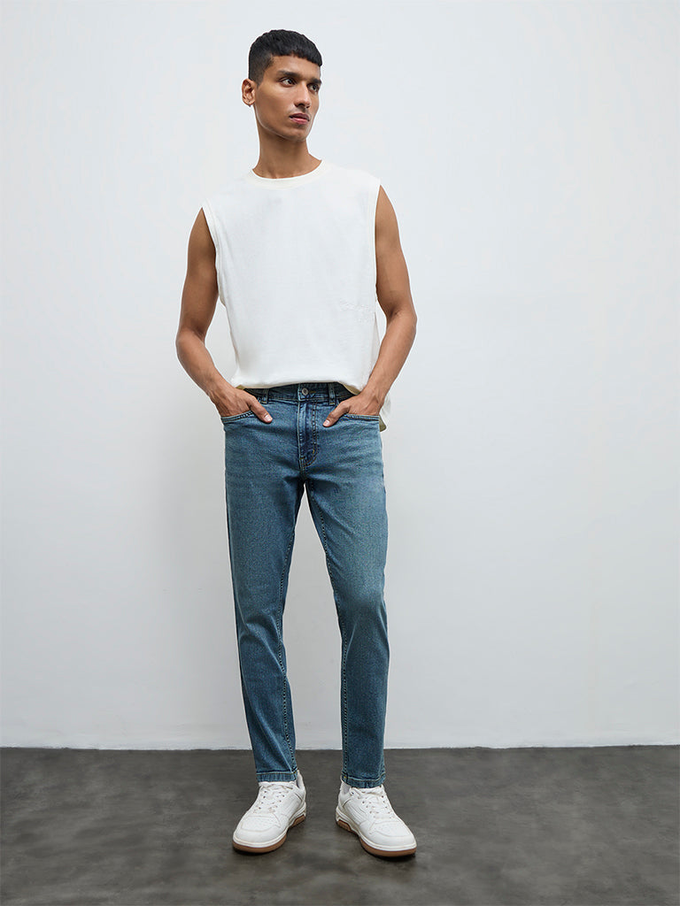Nuon Blue Washed Slim-Fit Mid-Rise Jeans