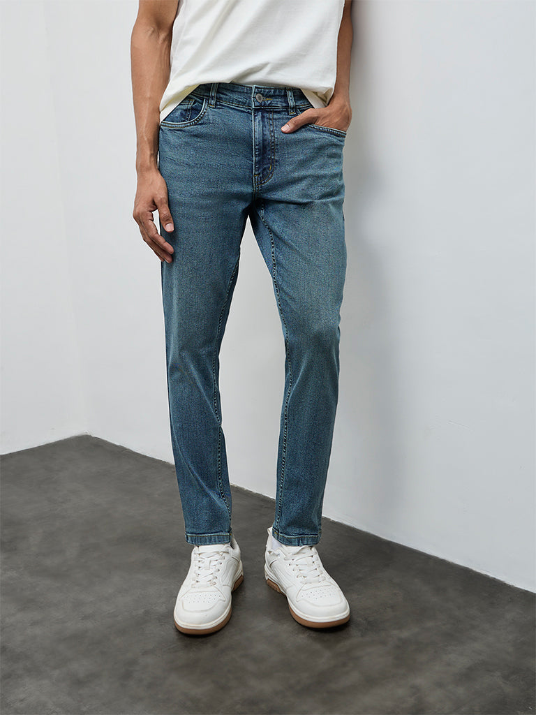 Nuon Blue Washed Slim-Fit Mid-Rise Jeans