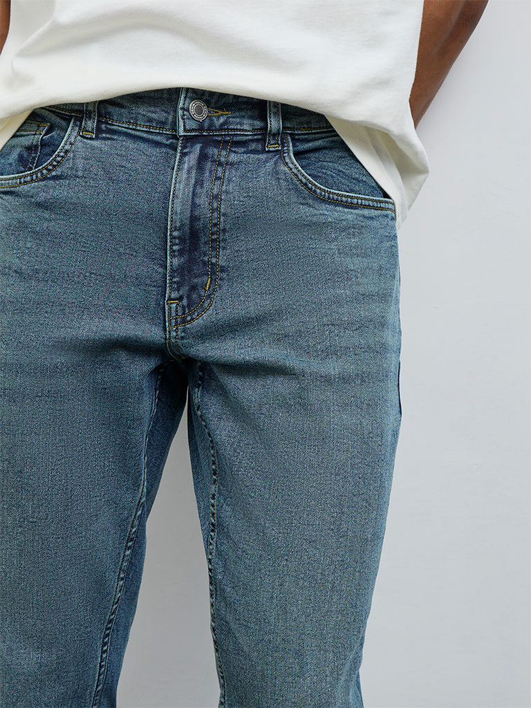 Nuon Blue Washed Slim-Fit Mid-Rise Jeans