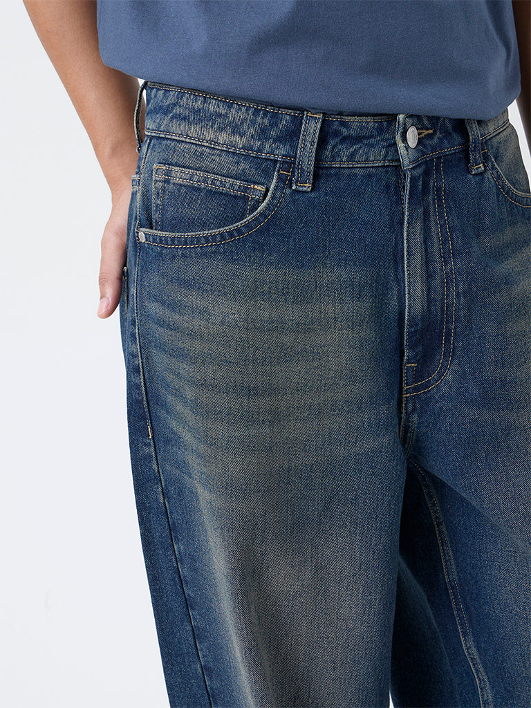 Nuon Dark Blue Relaxed-Fit Mid-Rise Jeans