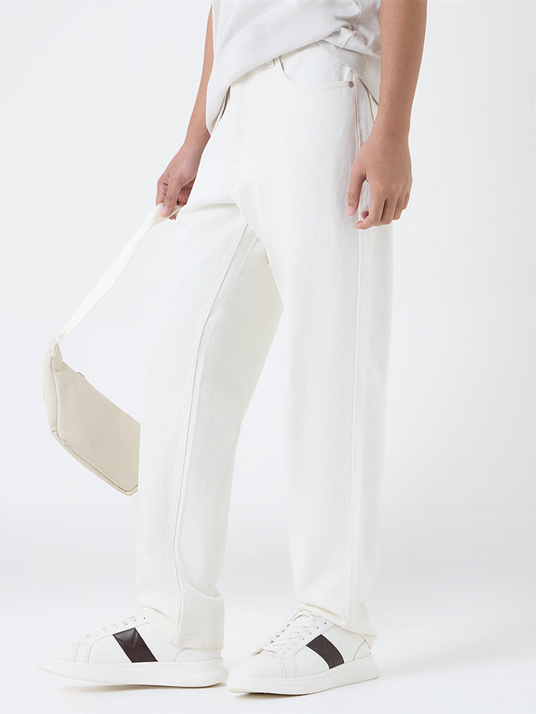 Nuon White Relaxed-Fit Mid-Rise Jeans