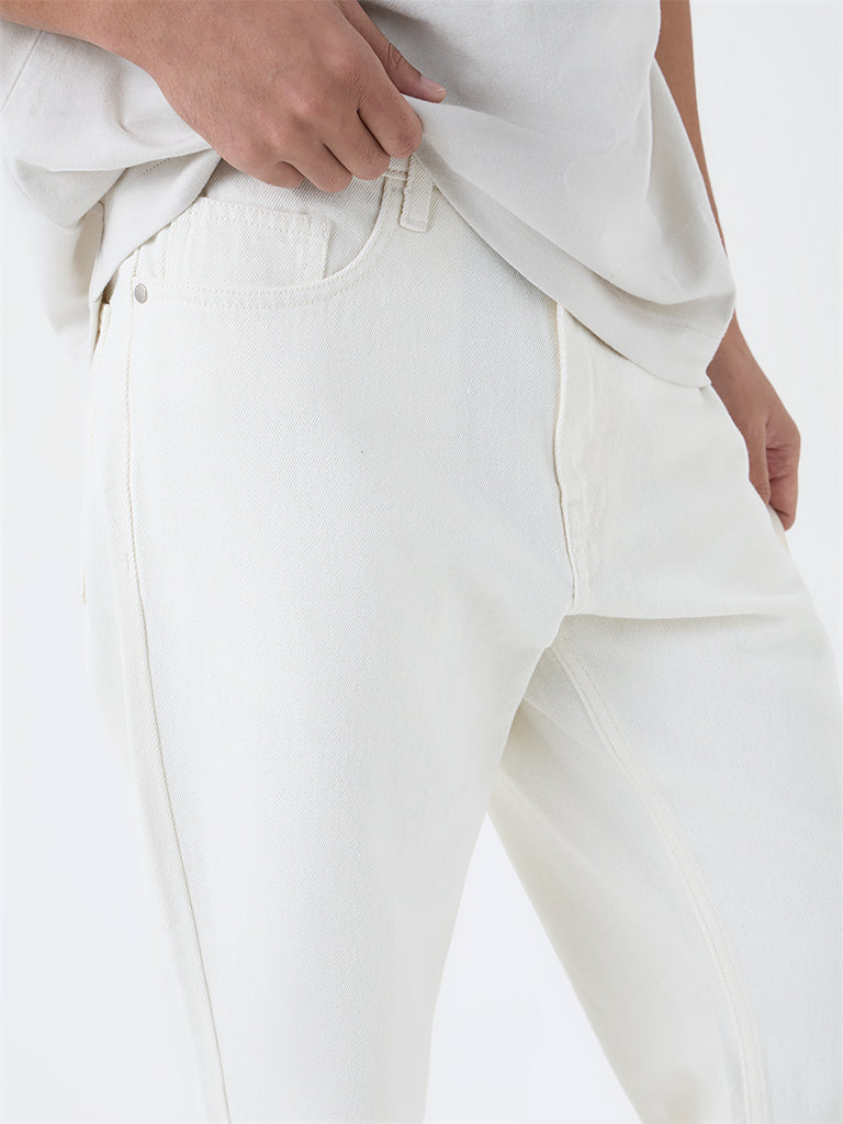 Nuon White Relaxed-Fit Mid-Rise Jeans