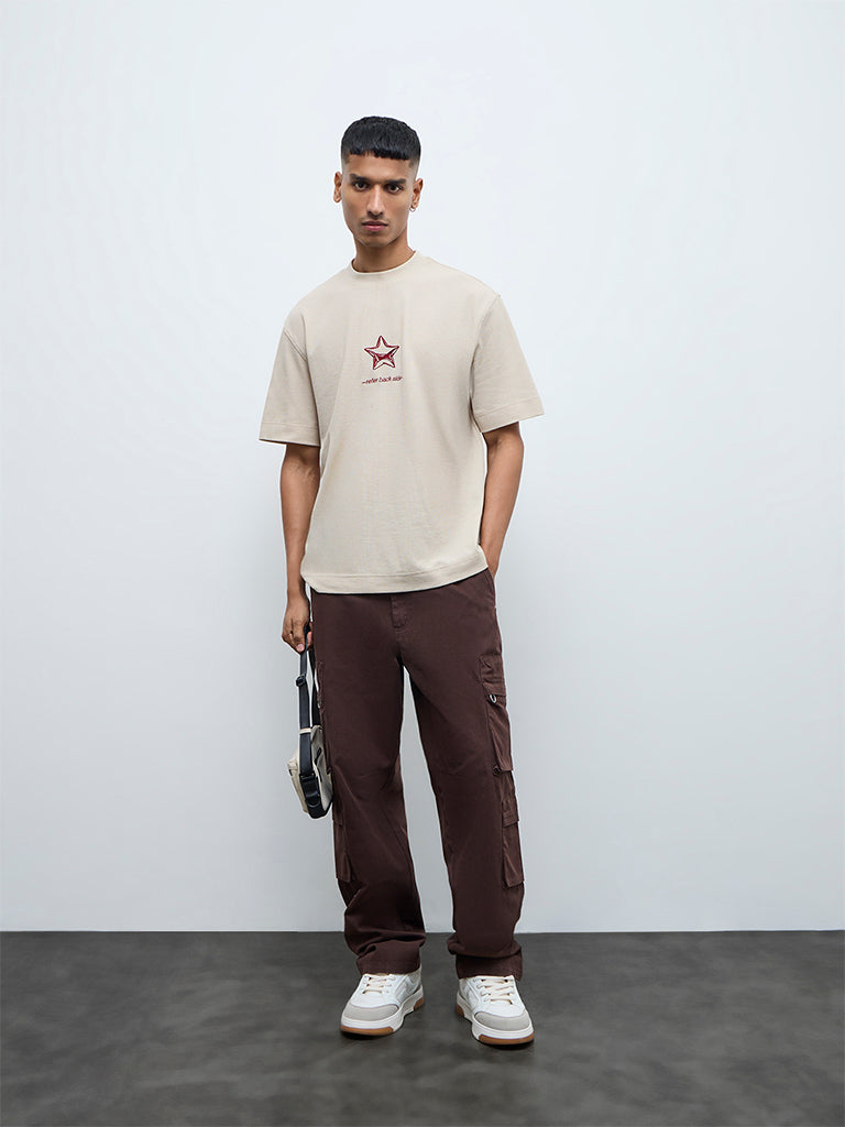 Nuon Brown Relaxed-Fit Mid-Rise Cotton Cargo Pants