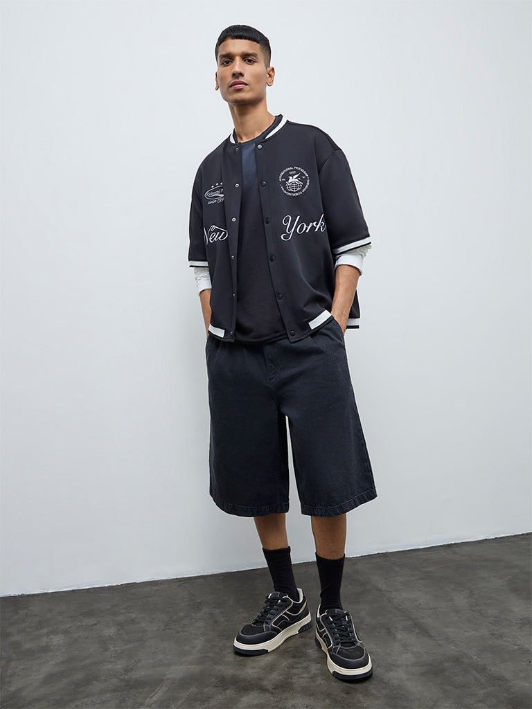 Nuon Black Text Detailed Relaxed-Fit Shirt