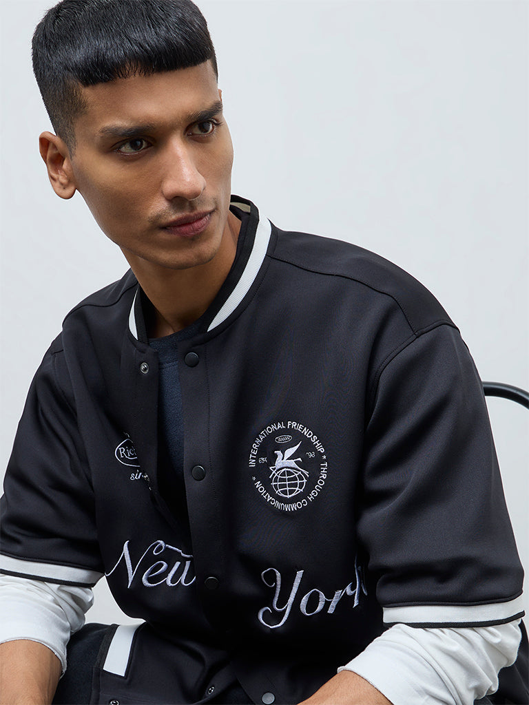 Nuon Black Text Detailed Relaxed-Fit Shirt